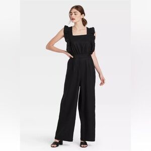 NWT Whowhatwear Black Wide leg Linen Jumpsuit size S